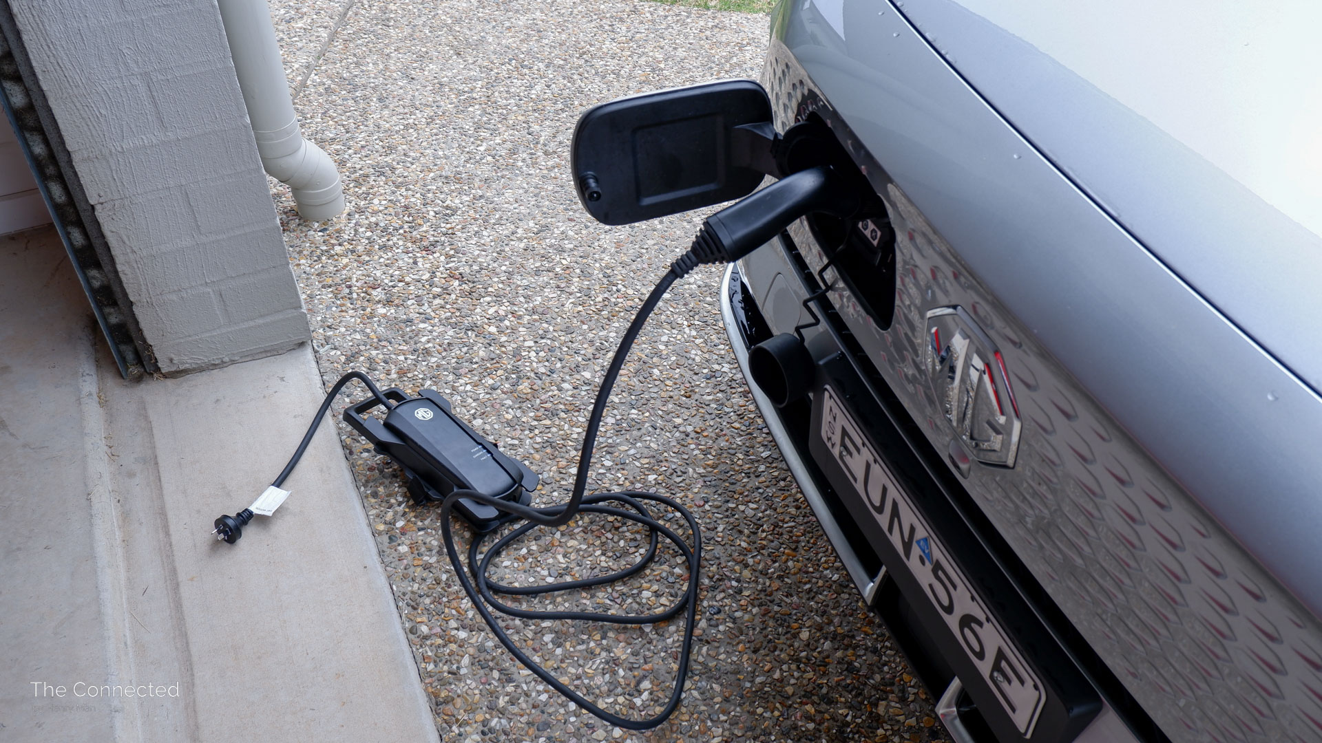 Home charging cable plugged into MG ZS EV