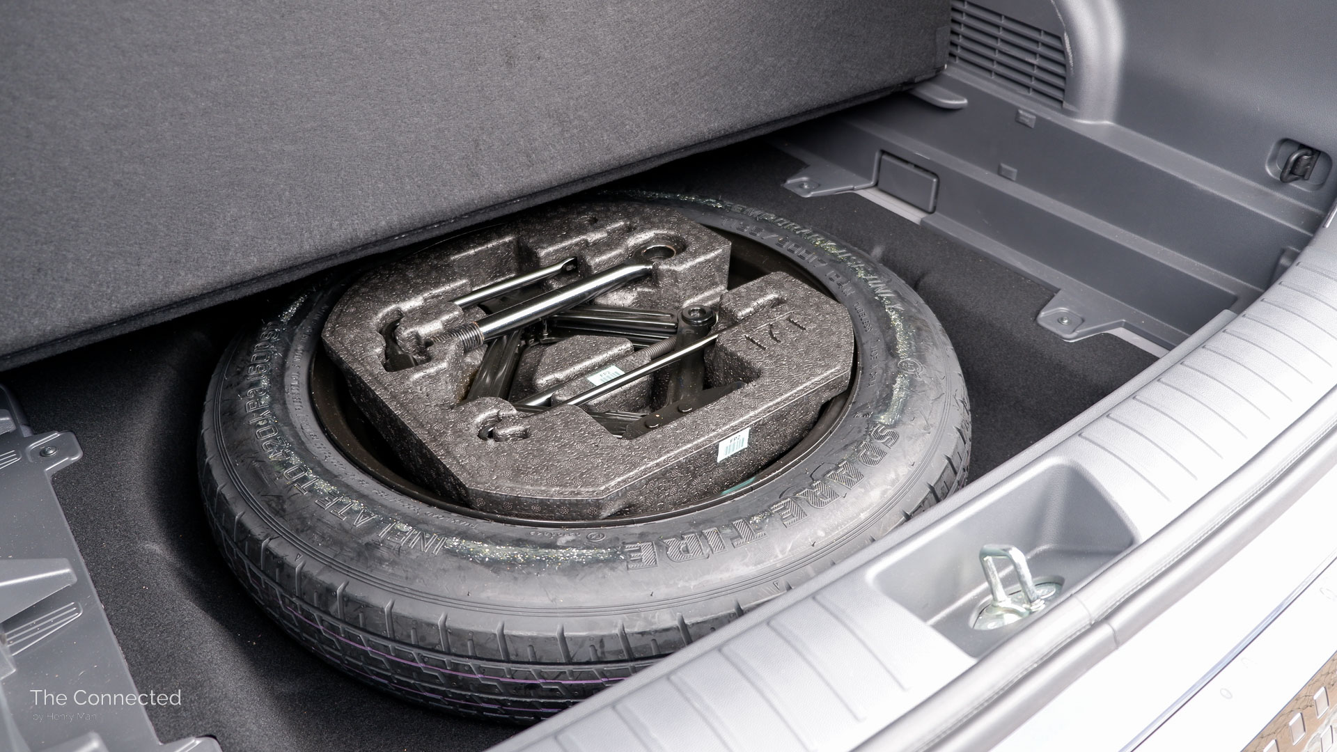 Space saver spare tyre inside the boot of the 2025 Hyundai Kona Electric