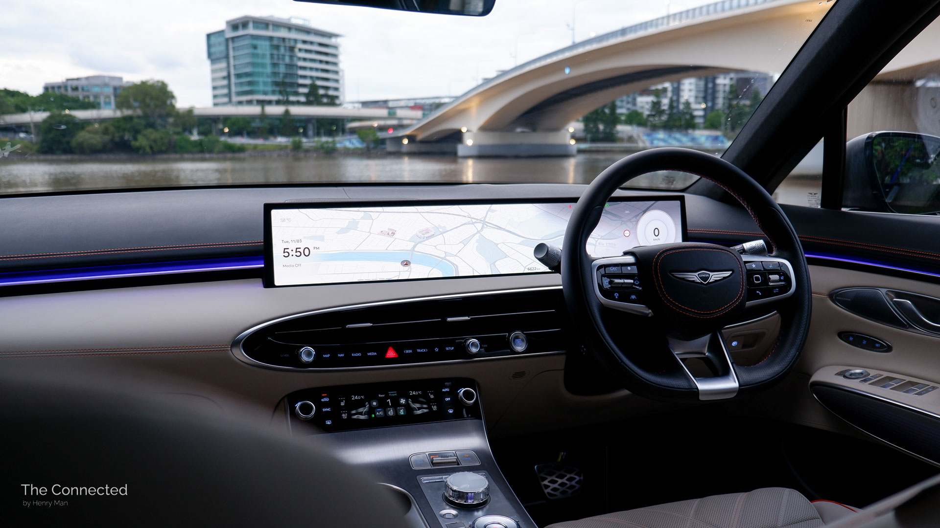 2025 Genesis GV70 Signature Sport interior with river in front