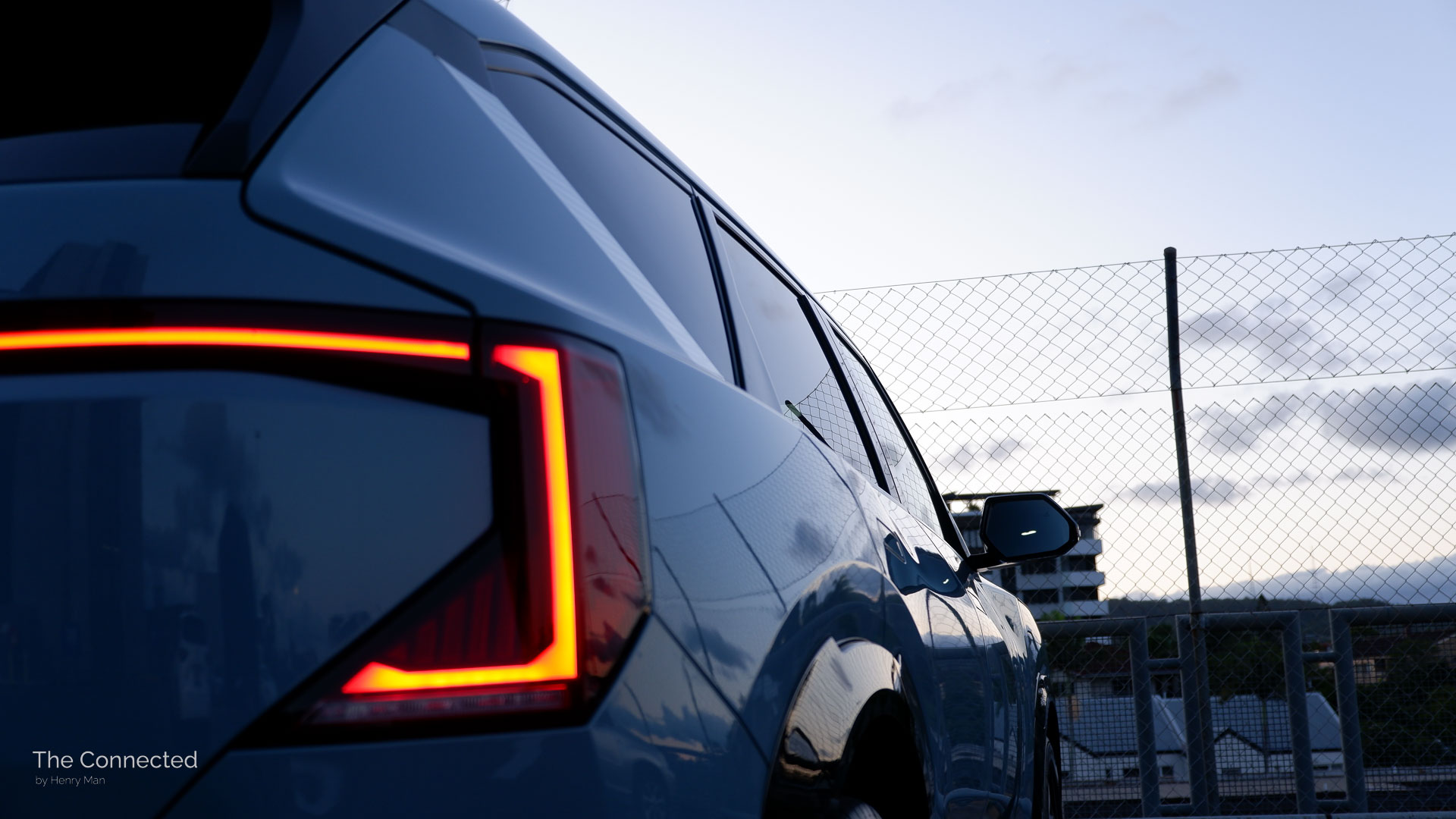 2025 Kia EV5 Earth rear-quarter angle in sunset