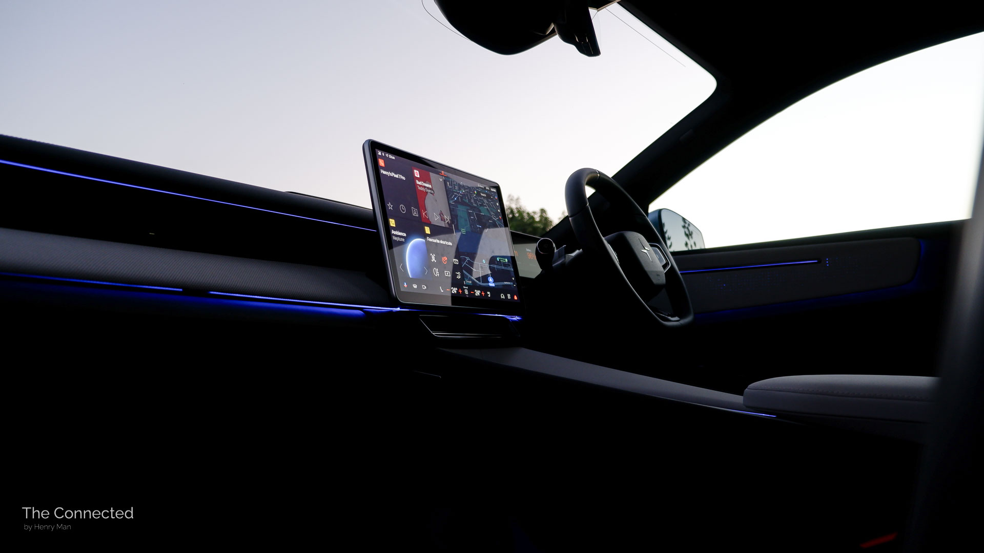 2025 Polestar 4 Long Range Single Motor interior in sunset with ambient lighting