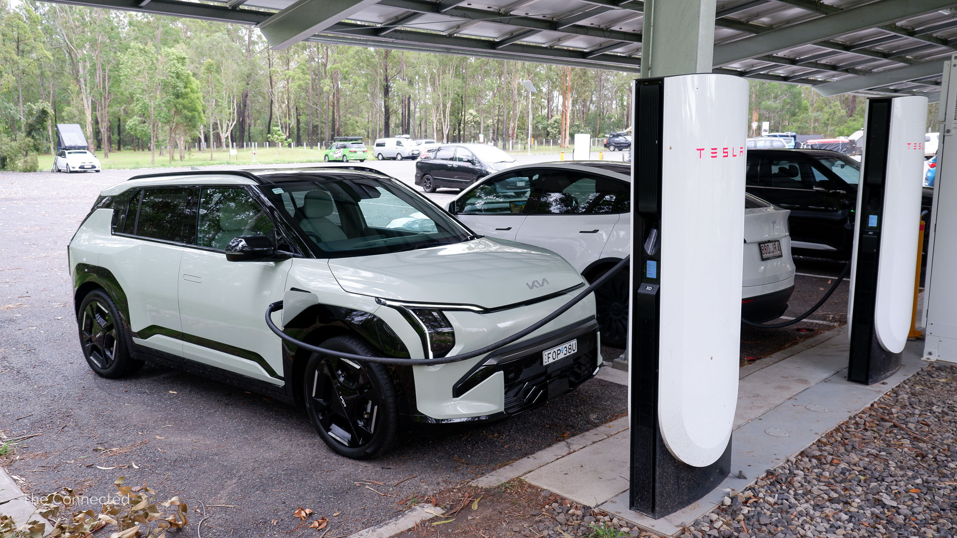 2025 Kia EV3 GT-Line charging at New Italy Supercharger