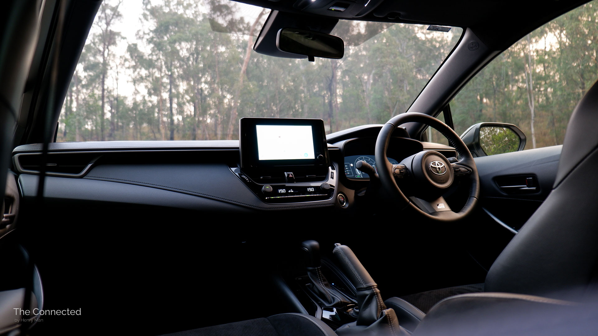 2026 Toyota GR Corolla GTS interior and dashboard with sunset glow