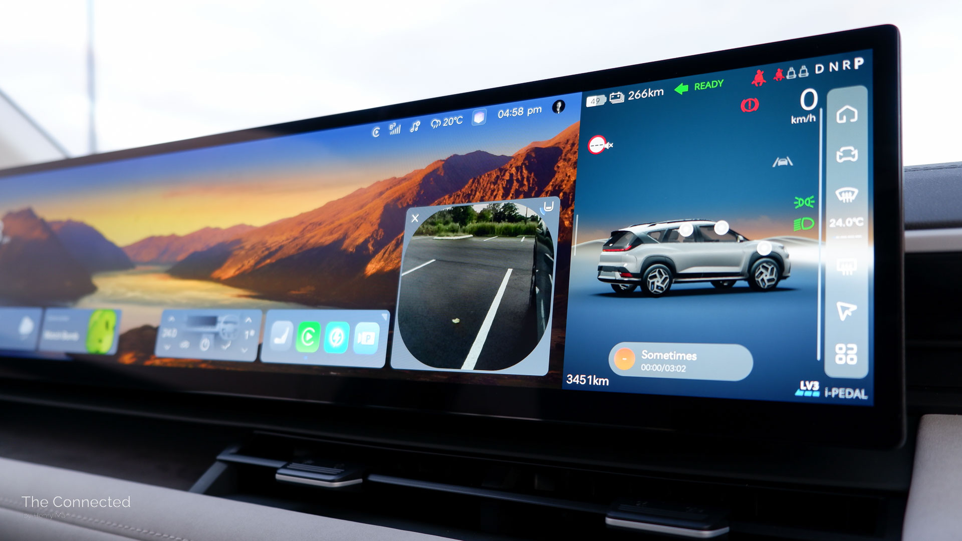 2026 Hyundai Elexio Elite 27-inch touchscreen showing blind-spot view camera pop-up