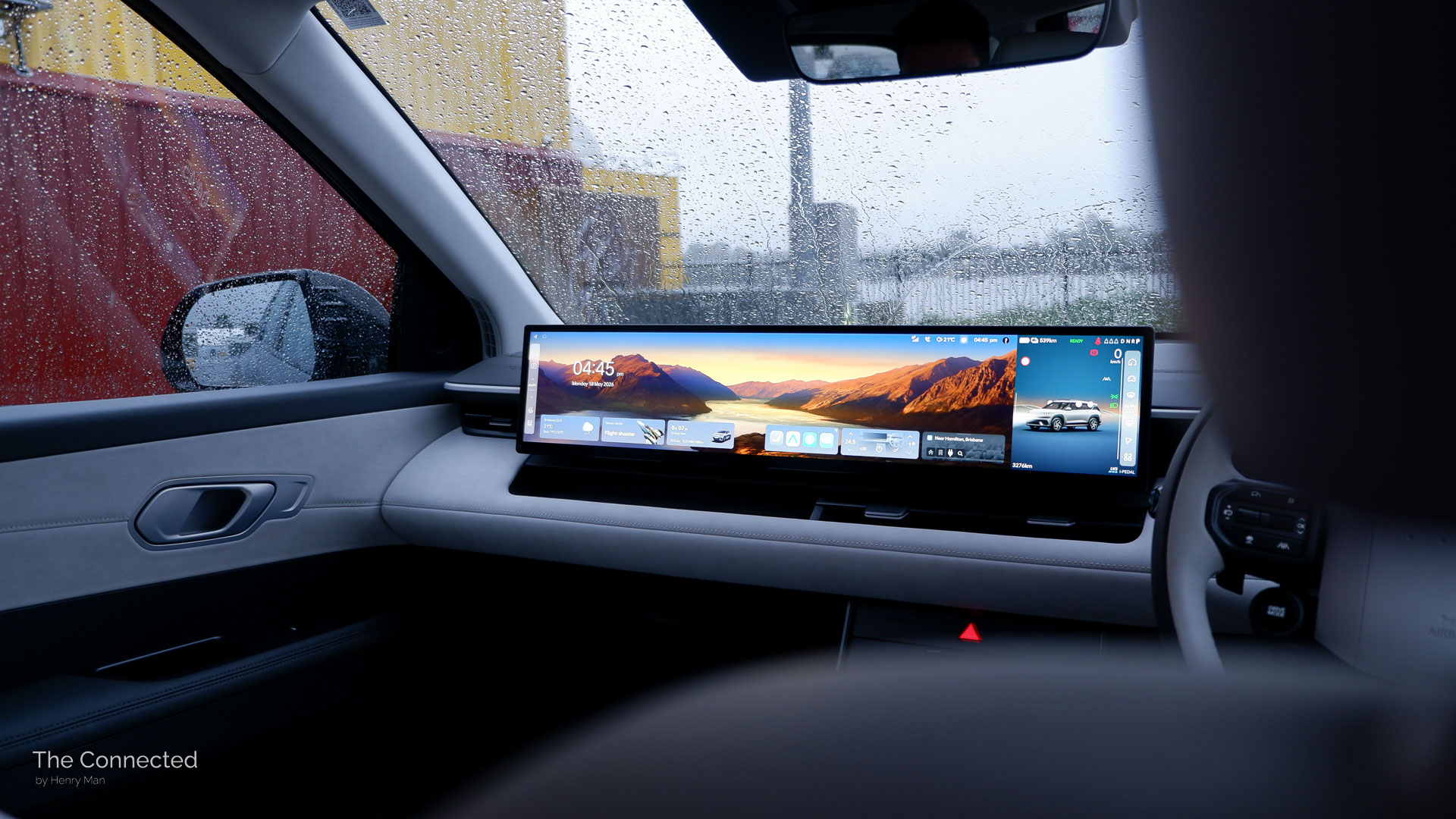 2026 Hyundai Elexio Elite 27-inch touchscreen during rainy and overcast weather