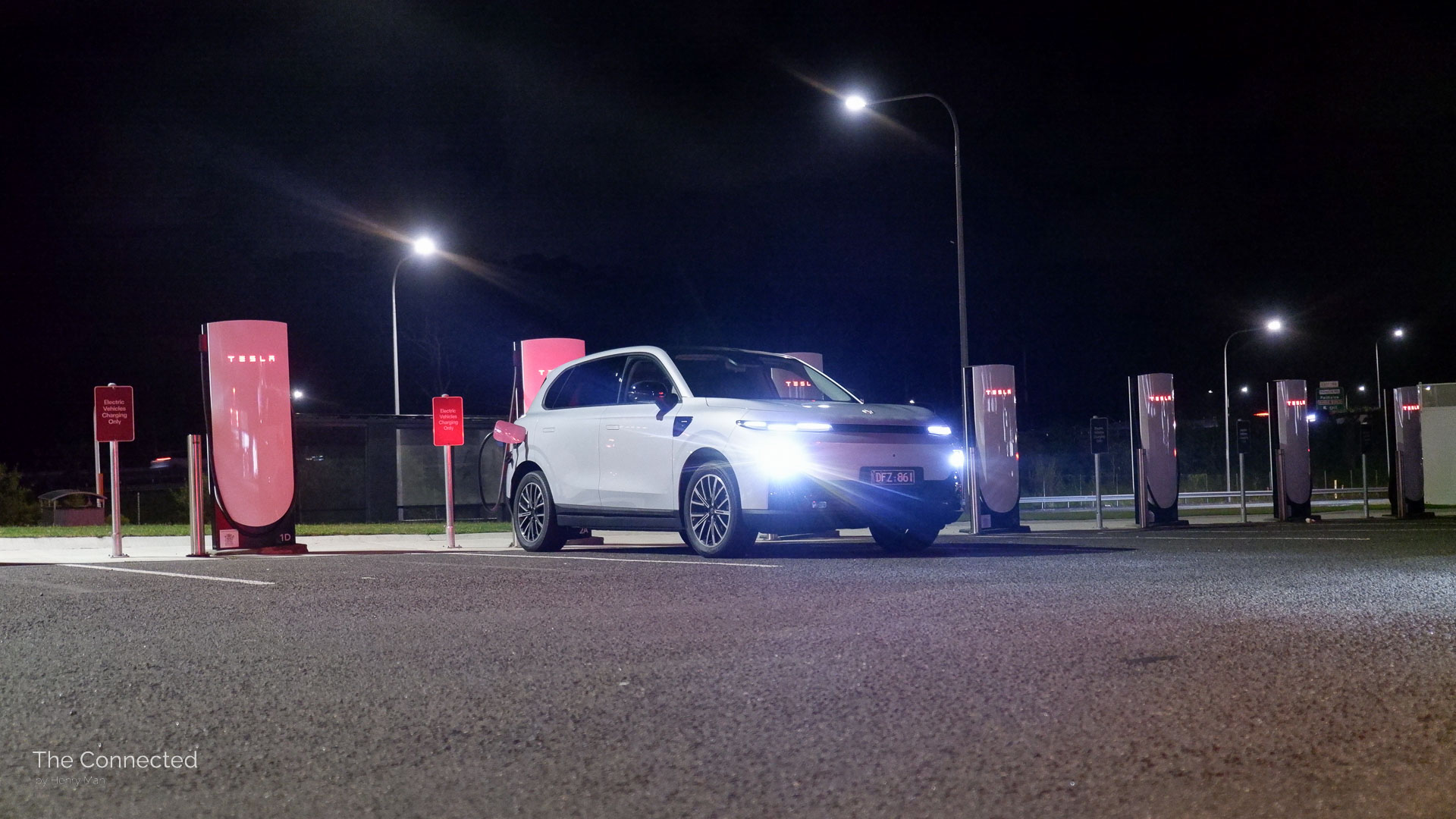 2026 Leapmotor B10 Design at Tesla Superchargers during nighttime